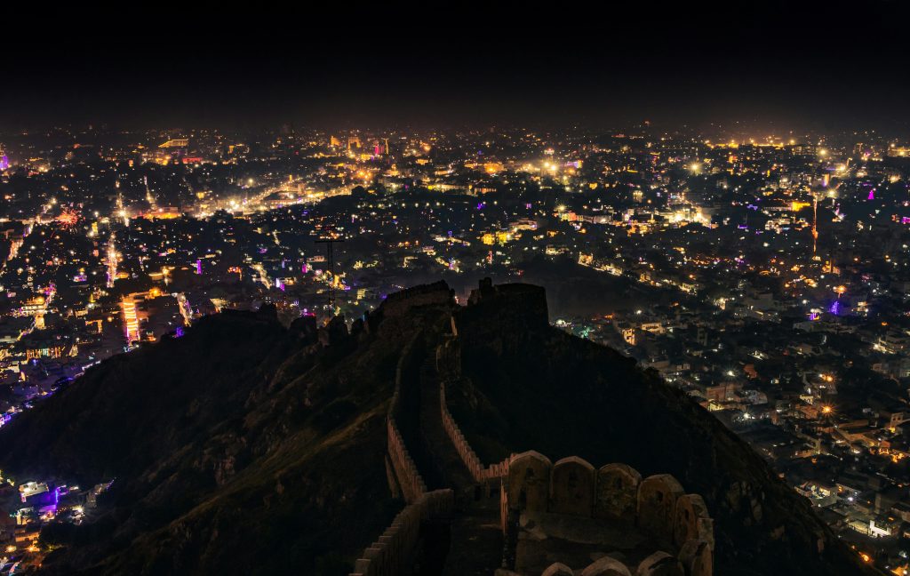 Nahargarh Fort Jaipur city view at night