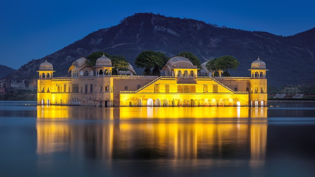 Jal Mahal Jaipur illuminated at night