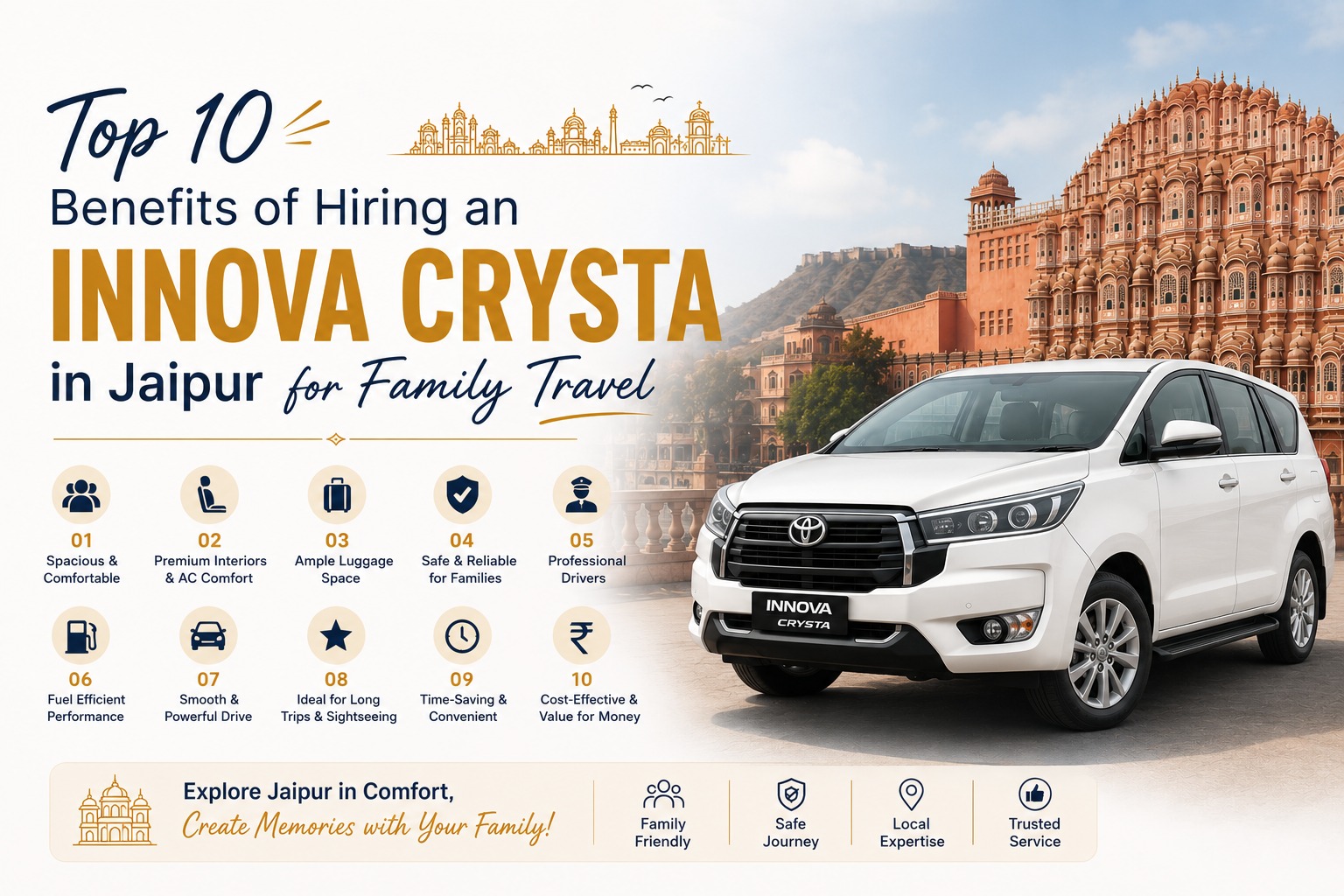 Top 10 Benefits of Hiring an Innova Crysta in Jaipur for Family Travel